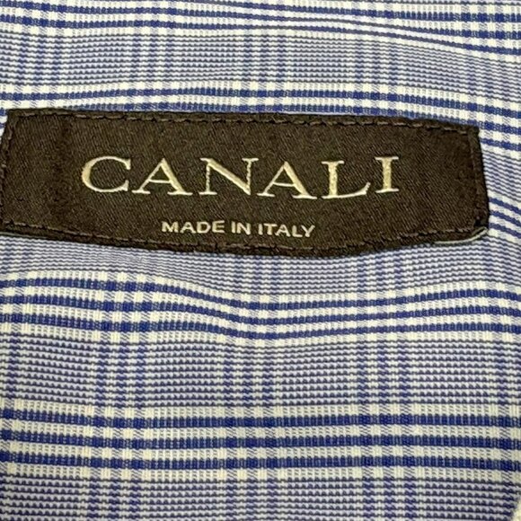 Canali Blue Plaid Luxe Cotton Italy Button Up Dress Shirt - Picture 3 of 8